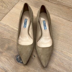 Prada heels in beige suede.  in excellent condition